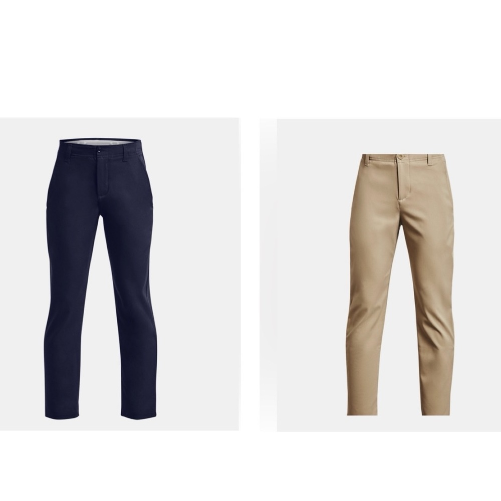 2 Pairs of YXL UA Match Play golf pants. Like-new condition. Navy Blue & Khaki.
